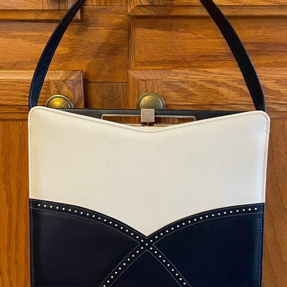 1950’s 1960’s Naturalizer Handbag Navy & White Good Vintage